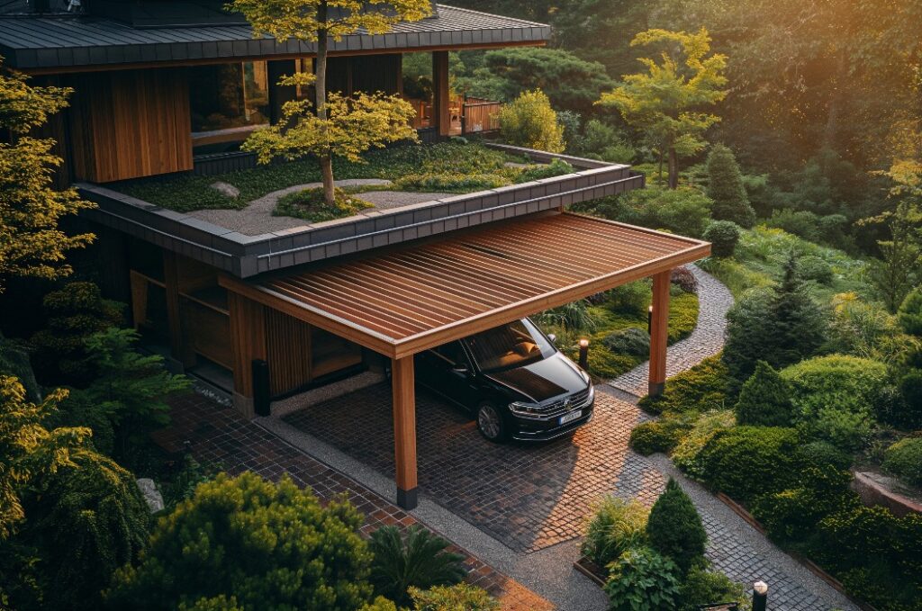 Modernes Carport in Holzbauweise - Moderner Carport aus Holz